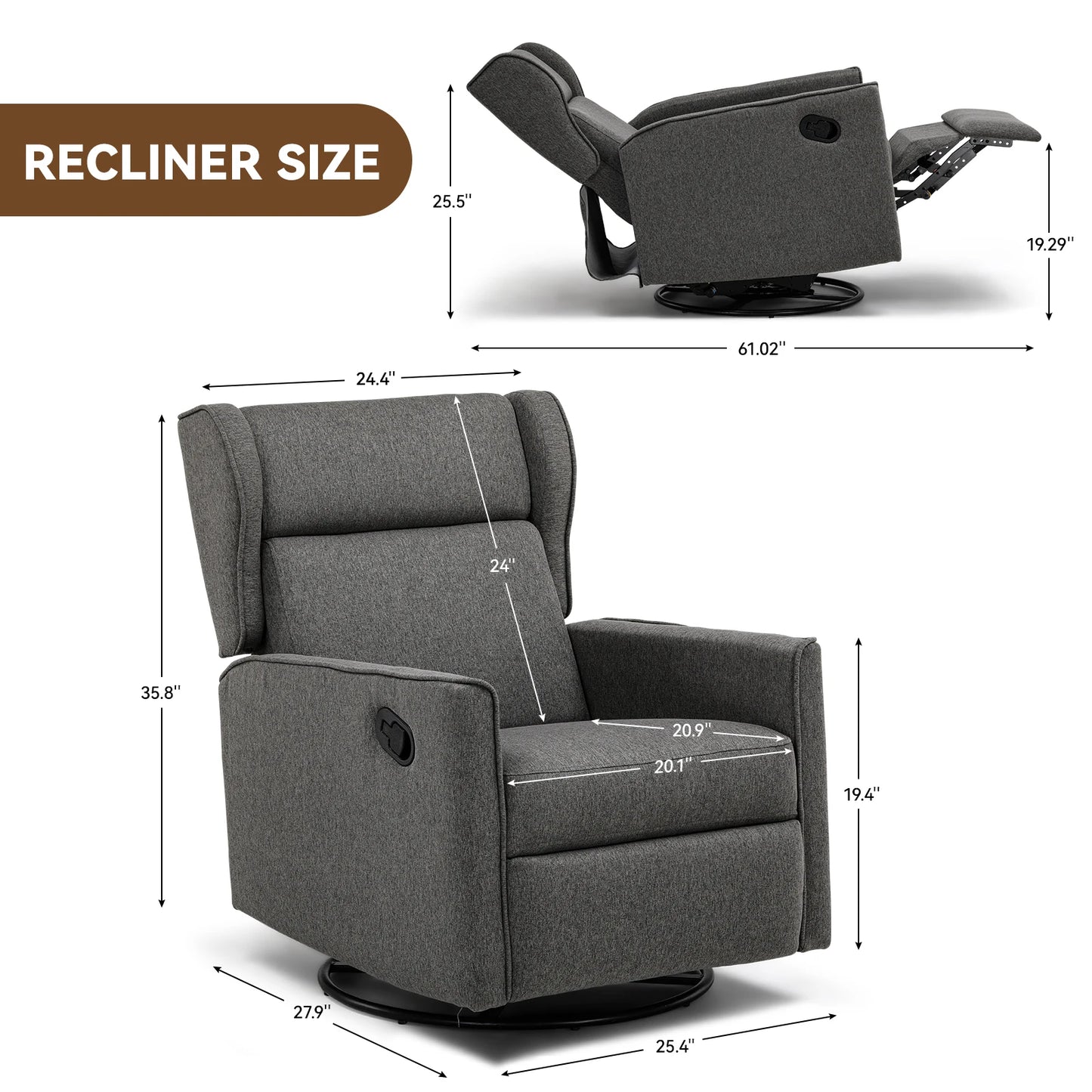 COMHOMA Rocking Recliner Chair With Swivel Glider Mechanism