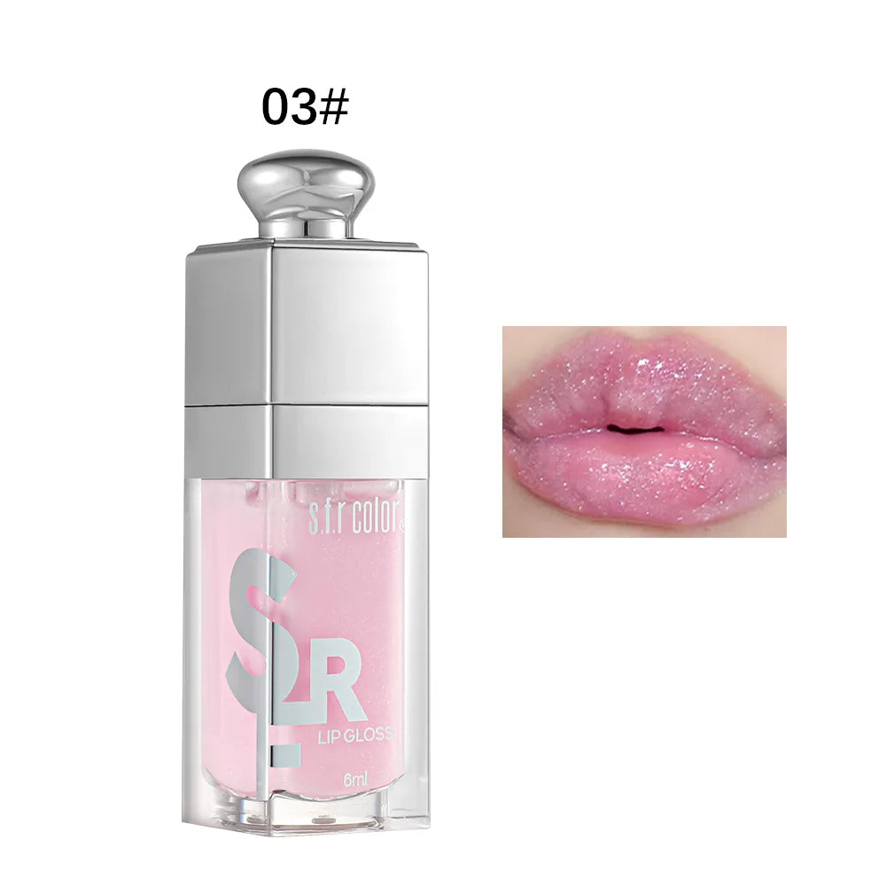 Hydrating Mirror Lip Gloss 6ml Shimmer Glitter Lip Oil Long Lasting Moisturizing Plump Lip Tint Waterproof Non‑sticky Liquid Lip Gloss Daily Lip Makeup Cosmetics