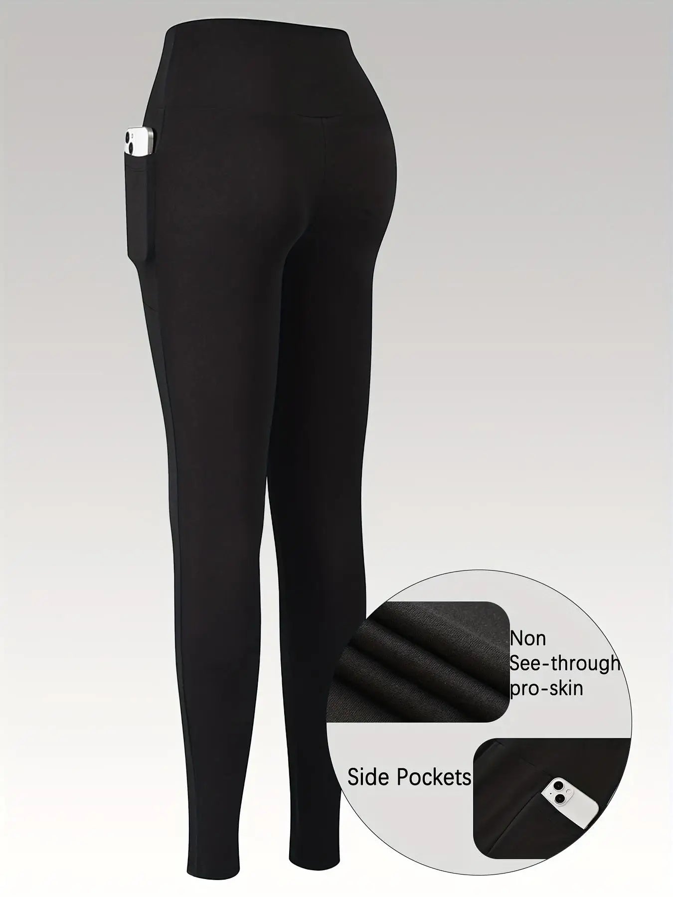 Women Fleece-Lined Yoga Pants With Pockets And Elastic Waist