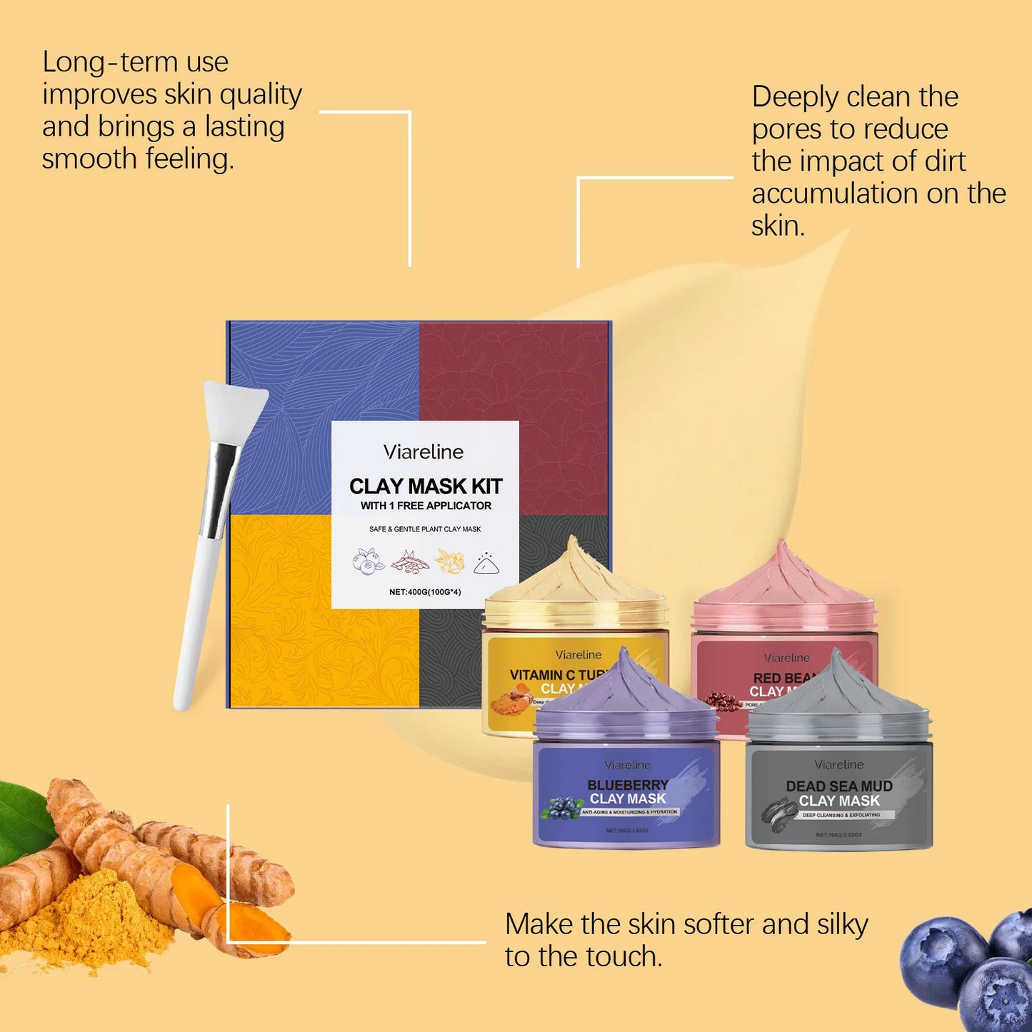 Viareline Exfoliating Facial Clay Mask Set For Pore Tightening