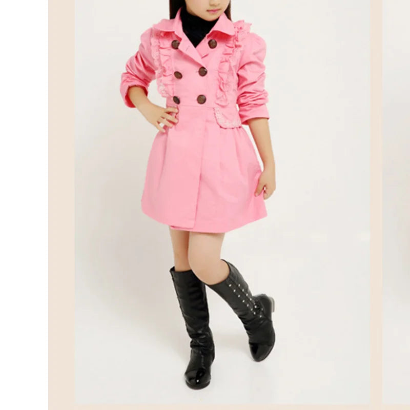 Girls Lace Edge Trench Coat Windbreaker Outerwear For Teens