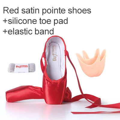 Satin Ballet Pointe Shoes With Ribbons For Women And Teens Professional Dance Shoes Available In Pink Nude Red Black