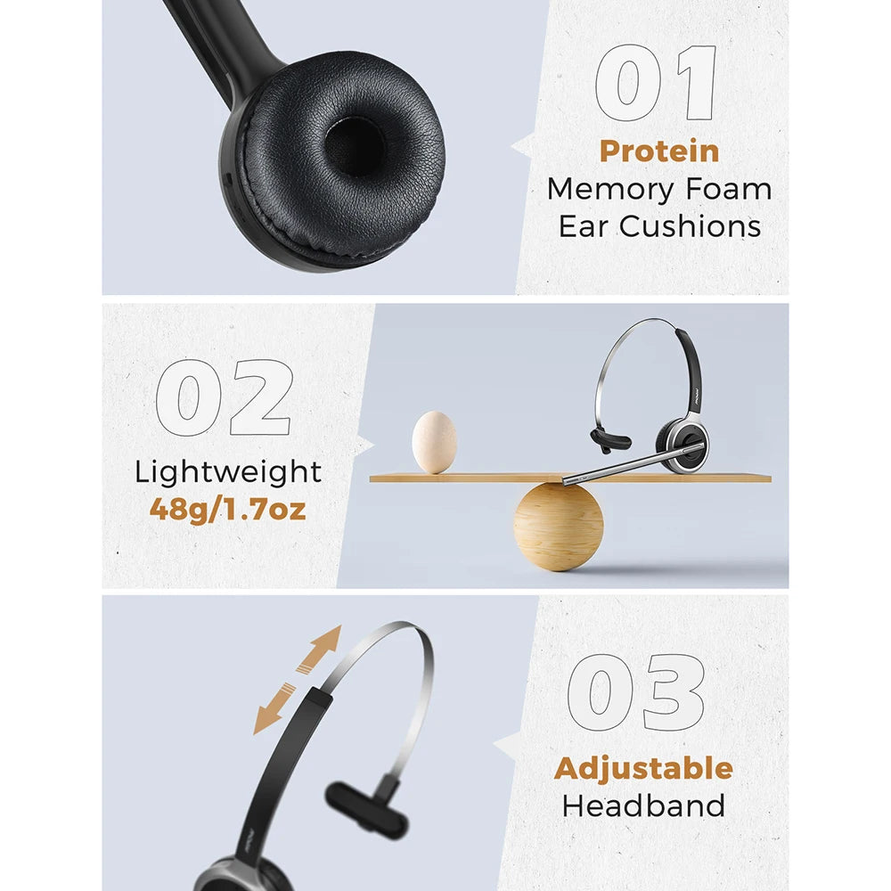 MPOW M5 Bluetooth Headset V5 Handsfree Mic for Office