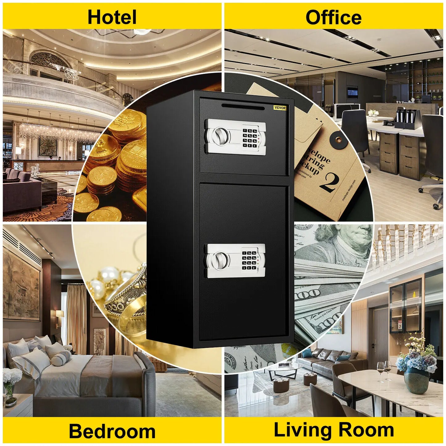 SucceBuy 33 Inch Double Door Safe Deposit Box With Electronic Lock For Office And Home Steel Secret Hidden Piggy Bank