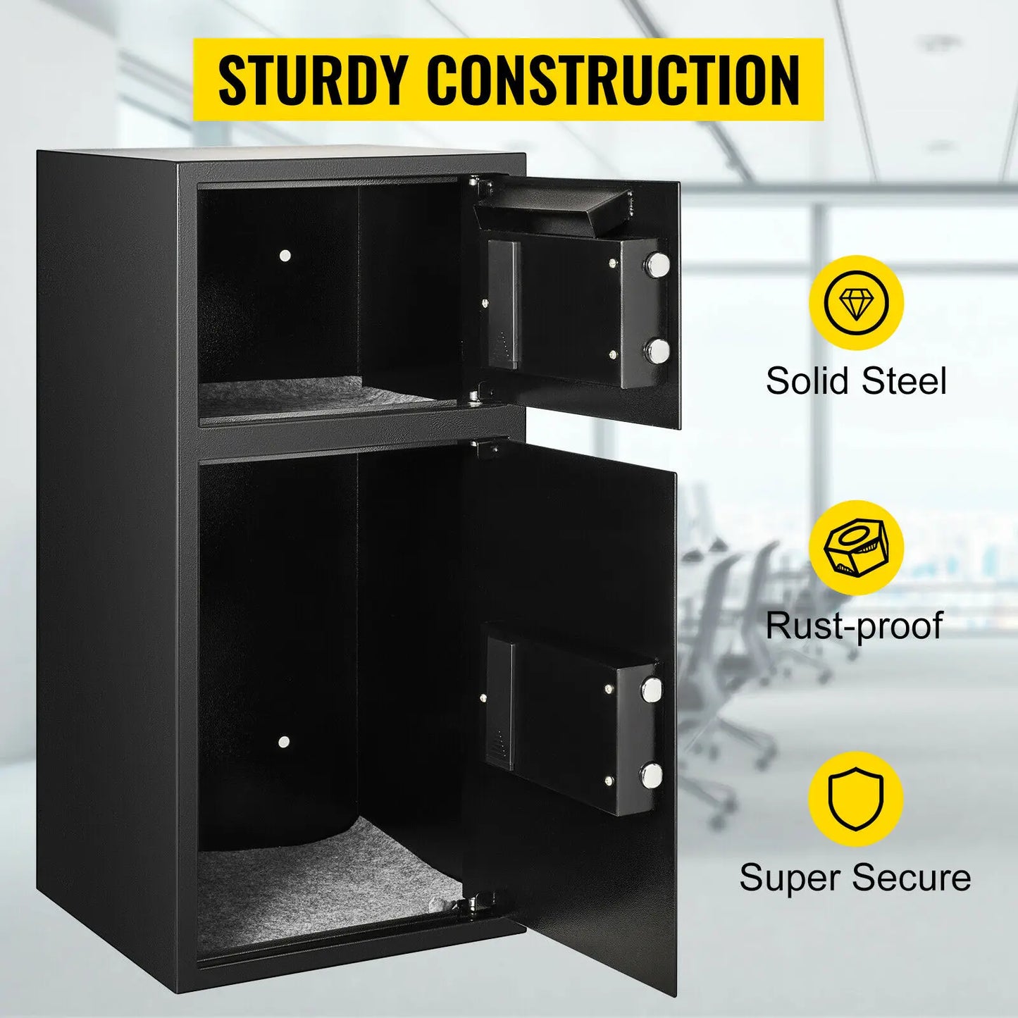 SucceBuy 33 Inch Double Door Safe Deposit Box With Electronic Lock For Office And Home Steel Secret Hidden Piggy Bank