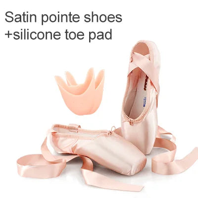 Satin Ballet Pointe Shoes With Ribbons For Women And Teens Professional Dance Shoes Available In Pink Nude Red Black