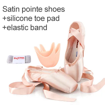 Satin Ballet Pointe Shoes With Ribbons For Women And Teens Professional Dance Shoes Available In Pink Nude Red Black