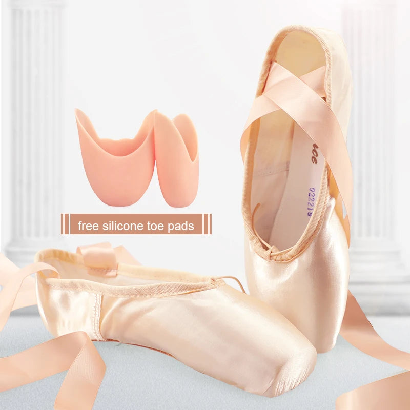 Satin Ballet Pointe Shoes With Ribbons For Women And Teens Professional Dance Shoes Available In Pink Nude Red Black