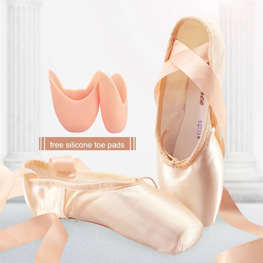 Satin Ballet Pointe Shoes With Ribbons For Women And Teens Professional Dance Shoes Available In Pink Nude Red Black