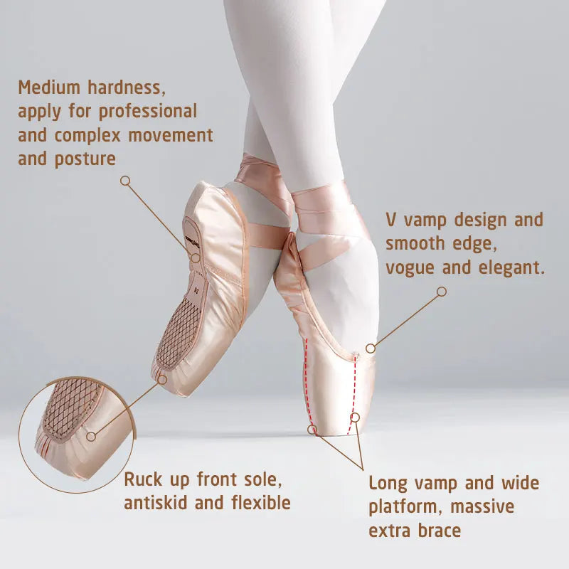 Satin Ballet Pointe Shoes With Ribbons For Women And Teens Professional Dance Shoes Available In Pink Nude Red Black