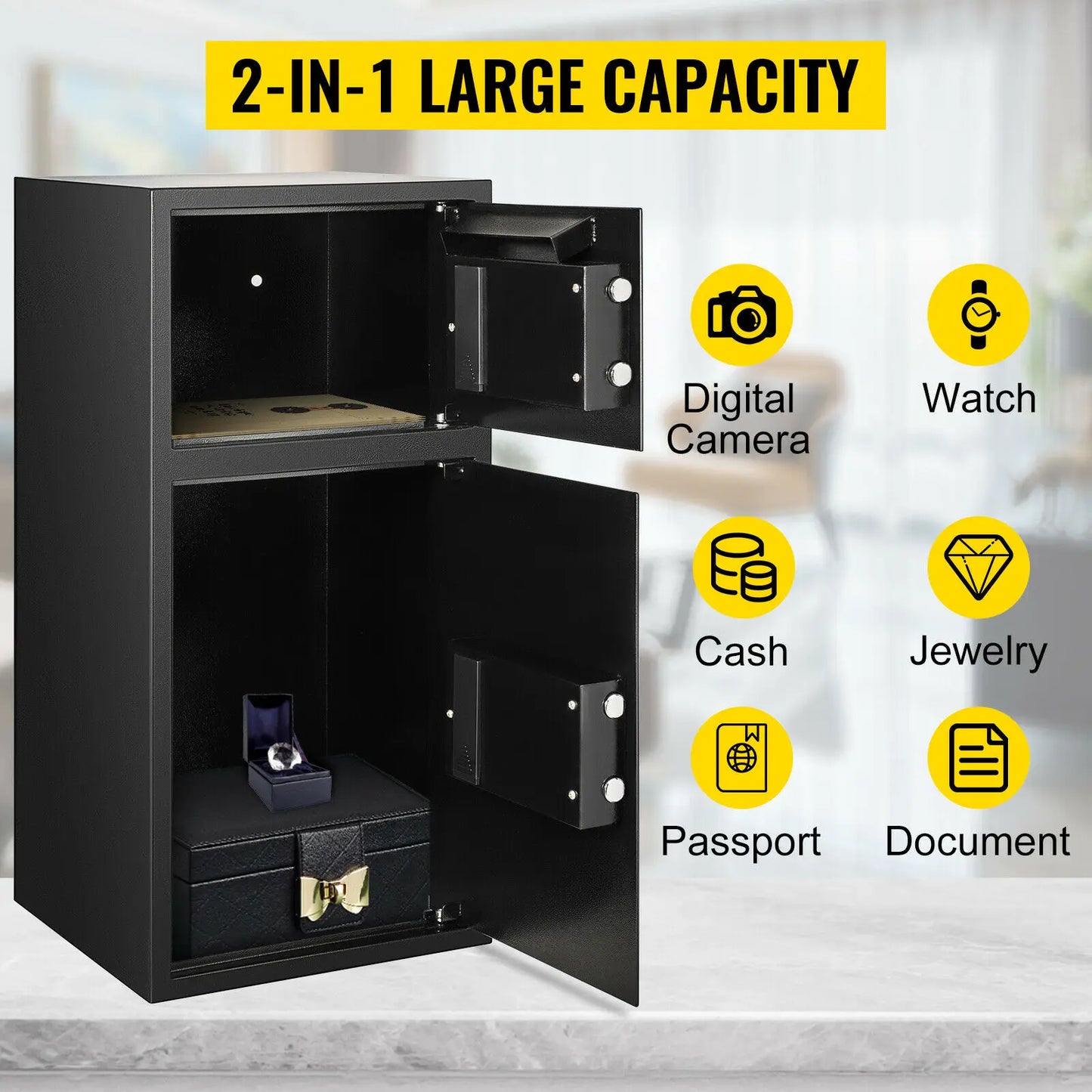 SucceBuy 33 Inch Double Door Safe Deposit Box With Electronic Lock For Office And Home Steel Secret Hidden Piggy Bank
