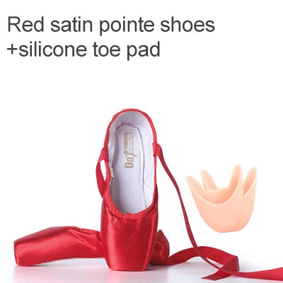 Satin Ballet Pointe Shoes With Ribbons For Women And Teens Professional Dance Shoes Available In Pink Nude Red Black