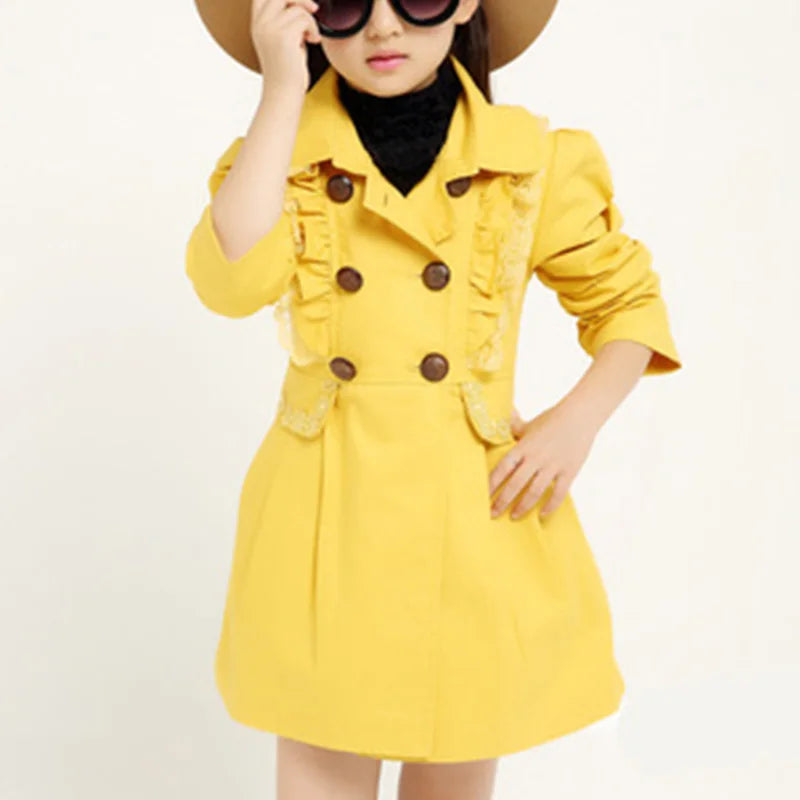 Girls Lace Edge Trench Coat Windbreaker Outerwear For Teens