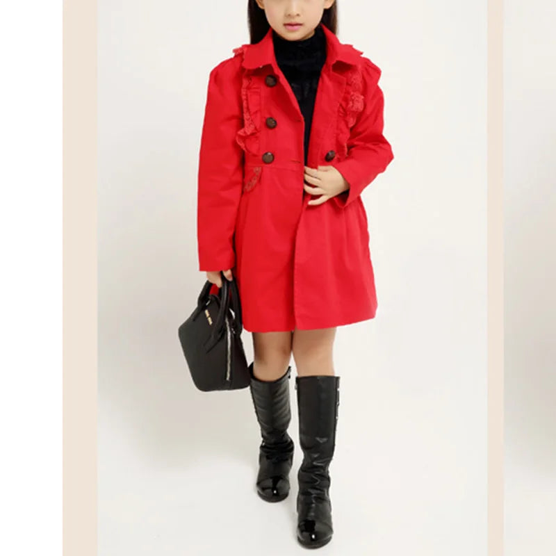 Girls Lace Edge Trench Coat Windbreaker Outerwear For Teens