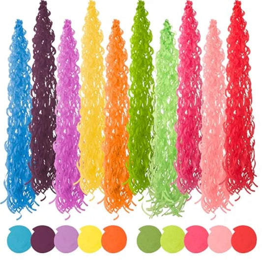 10 pcs Rainbow Streamer Balloon Tassel Tails, Colorful Tissue Hanging Swirls Party Decorations for Classroom Ceiling, Birthday