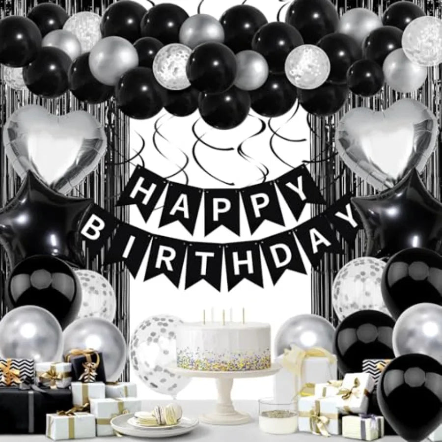 Birthday Party Decorations With Balloons And Fringe Curtains