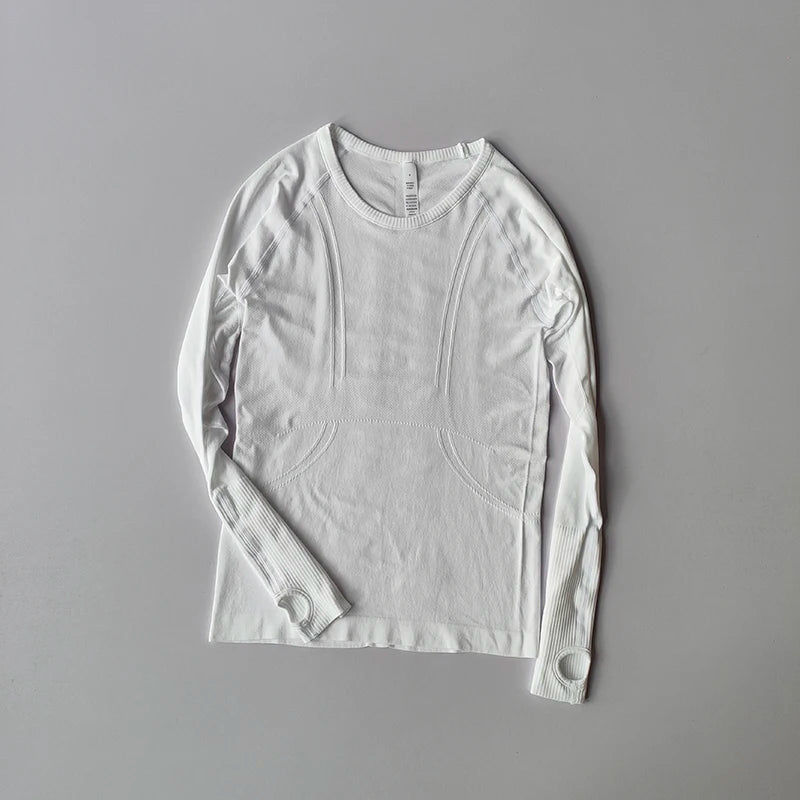 Women Seamless Round Neck Yoga Top Long Sleeve Shirt Winter