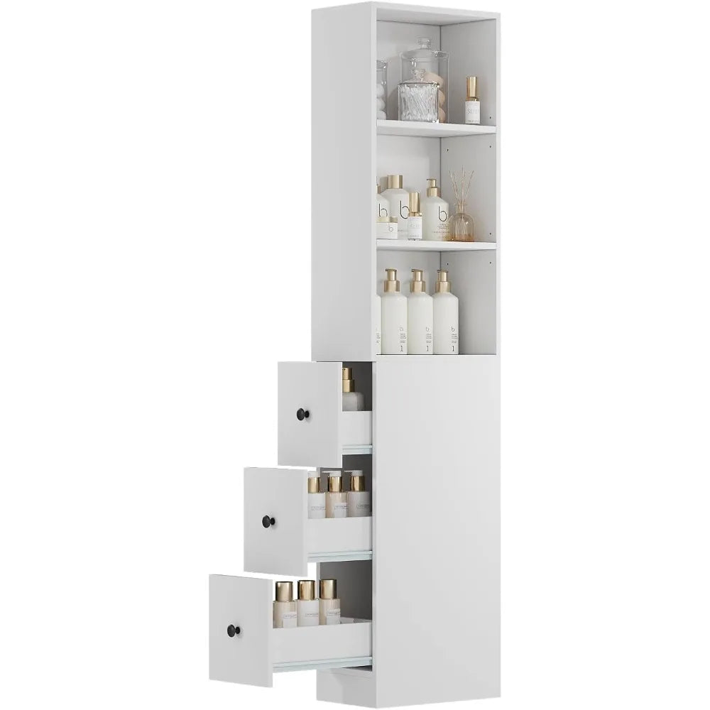 Storage Cabinet Tall Narrow Bathroom Organizer with 3-Level Adjustable Shelves Slim Free Standing Space Saver