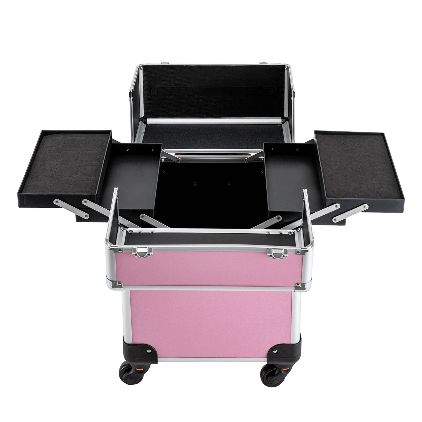 Cosmetic Rolling Makeup Train Case With Removable Wheels And Key