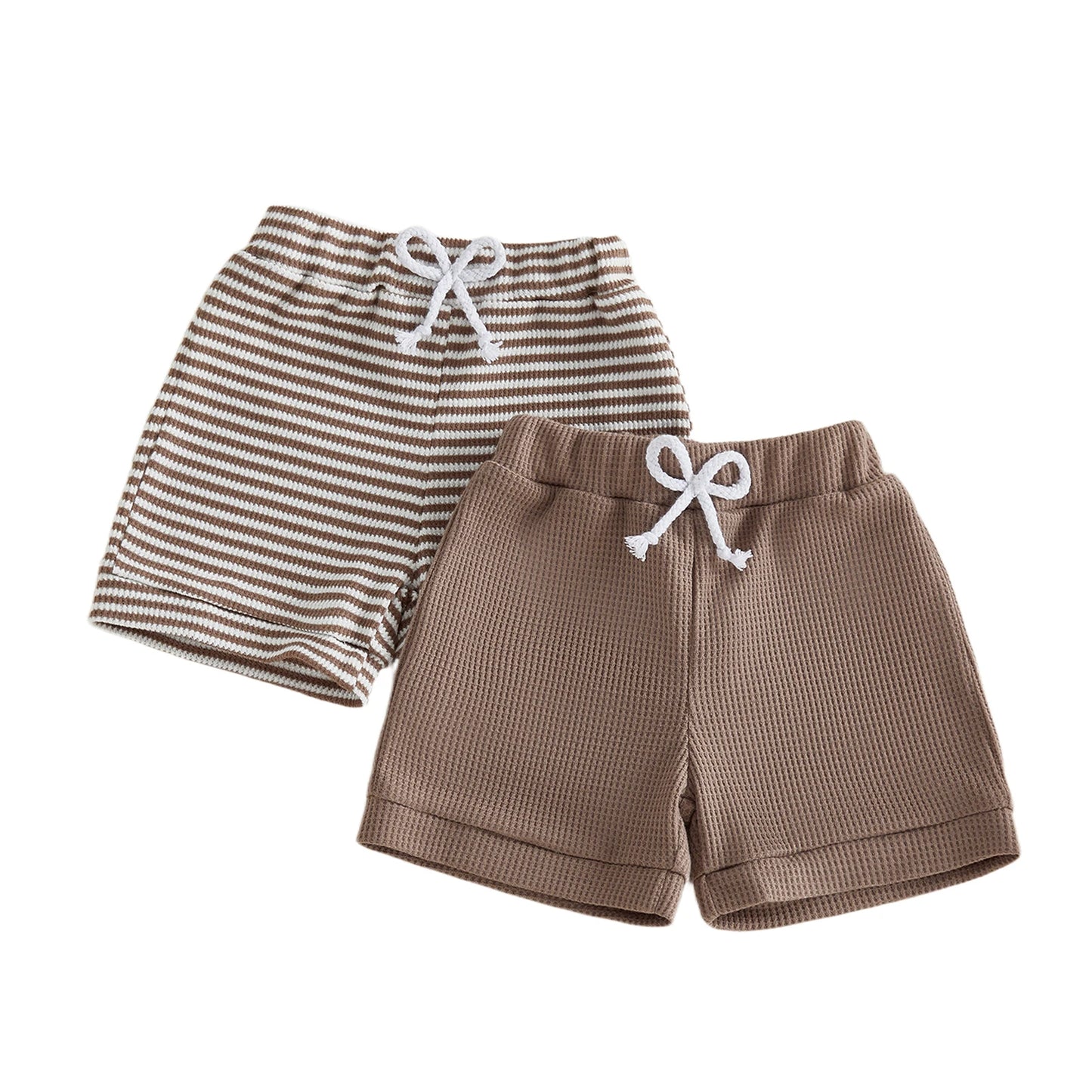 NONECN Toddler Cotton Shorts Elastic Waistband Solid Striped
