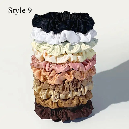 10pcs/Set Colorfu Hair Bands Women Hair Tie Satin Silk Scrunchies Simple Girls Hair Accessories Fabric Loop Hair Rope Headwear