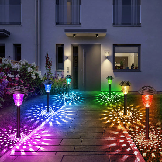 Solar Pathway Lights 2 Pack 8 Pack 10 Pack RGB Color Changing Warm White Outdoor Garden Backyard Lawn LED Decor