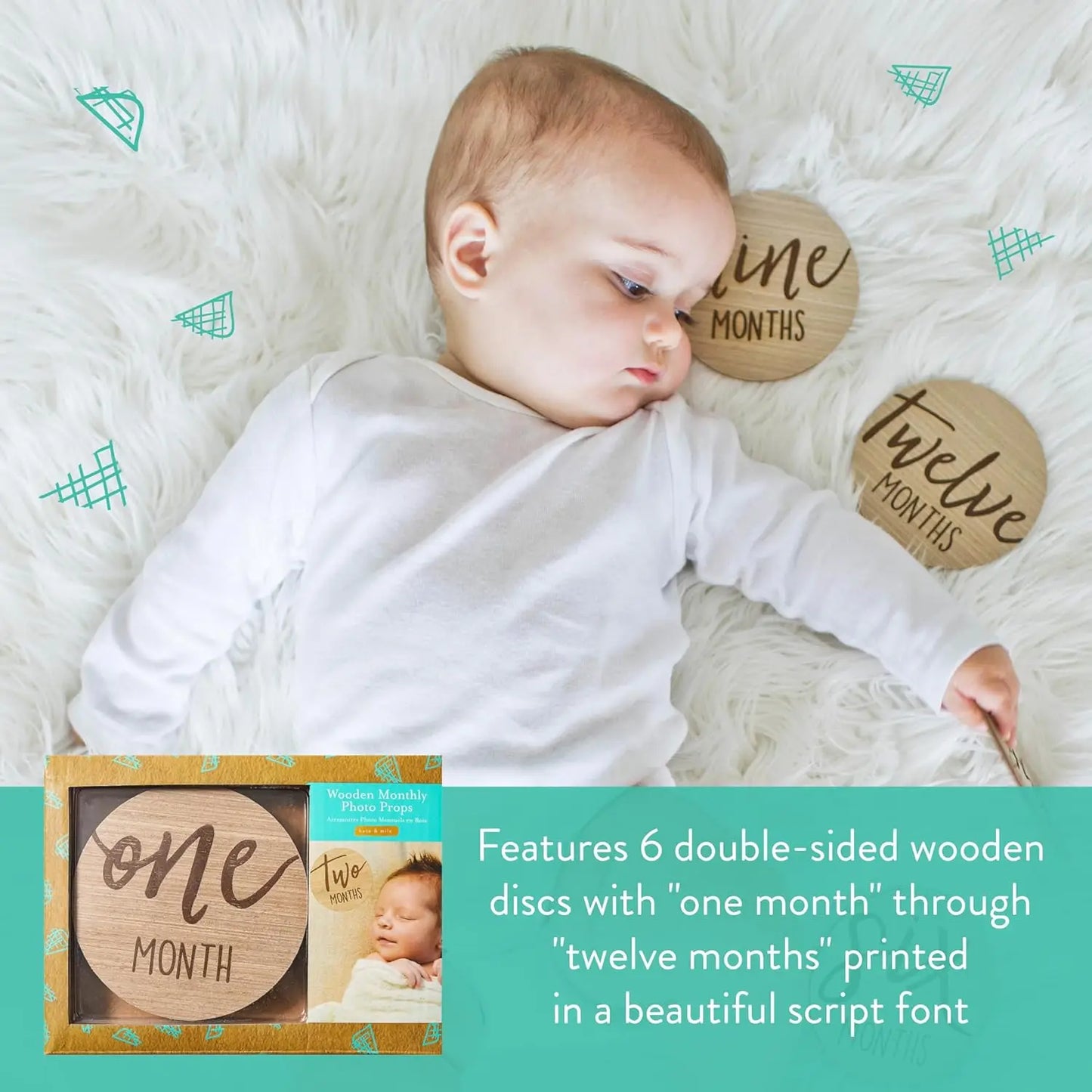 Wooden Baby Milestone Discs Set - Reversible Photo Props for Monthly Growth Tracking, Gender-Neutral Newborn Gift