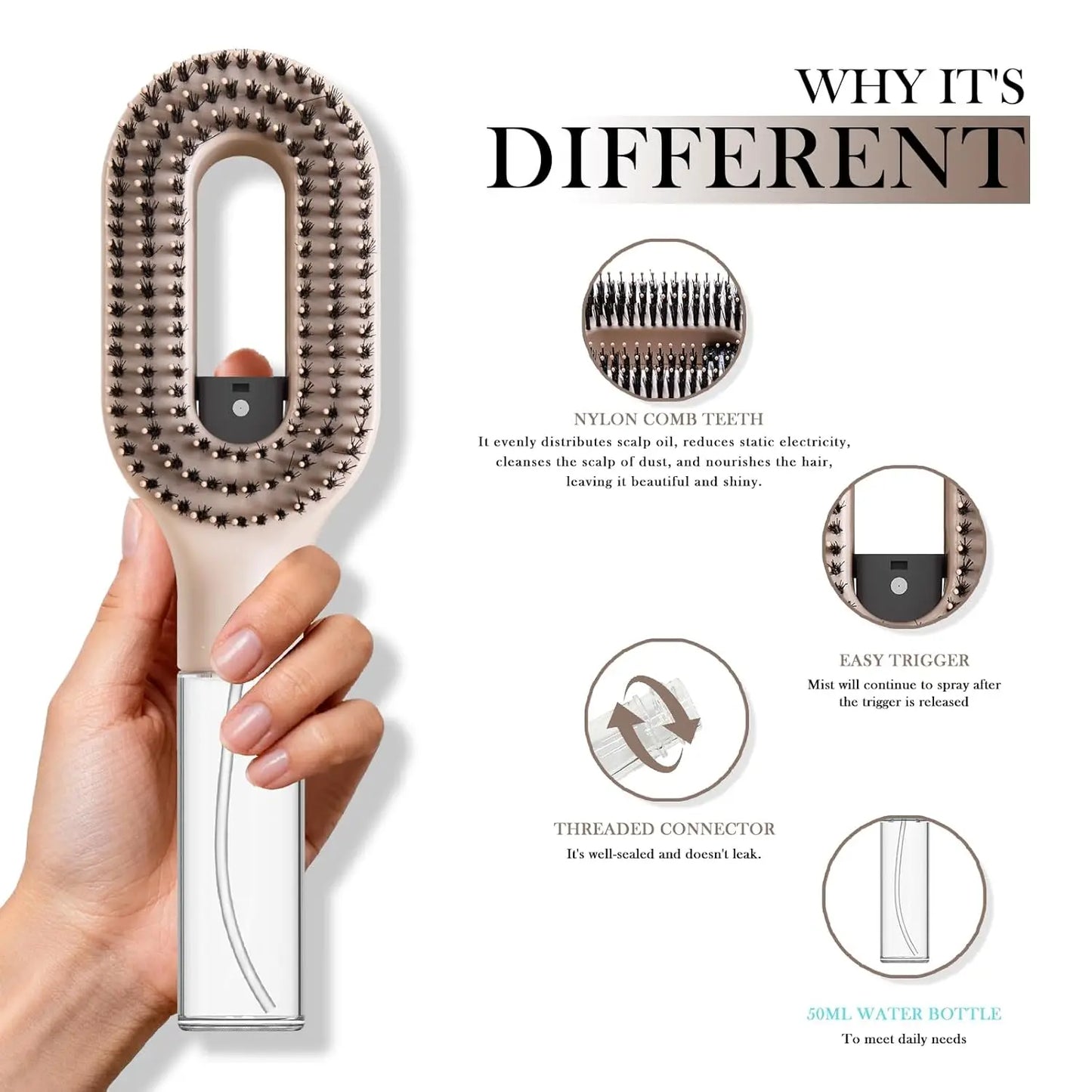 2Pcs Spray Hair Brush & Leopard Paddle Brush Set Refillable Fine Mist Hair Comb Detangle Anti‑Frizz Scalp Massage Air Cushion Hair Styling Tool for Women Wet Dry Hair