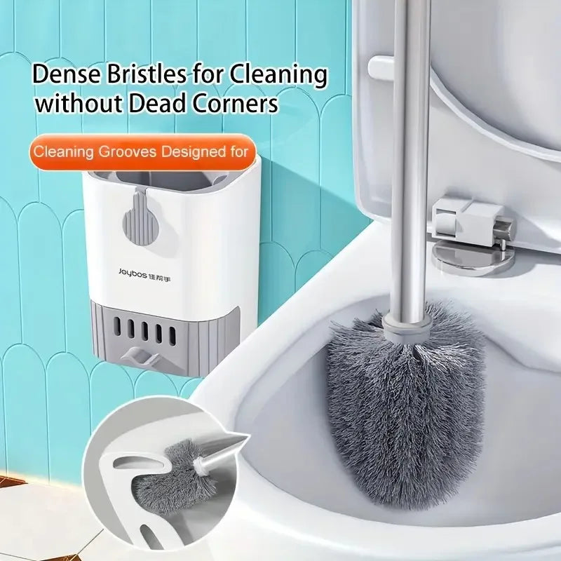 Wall Mount Toilet Brush Slim Holder No Drill Space Saving