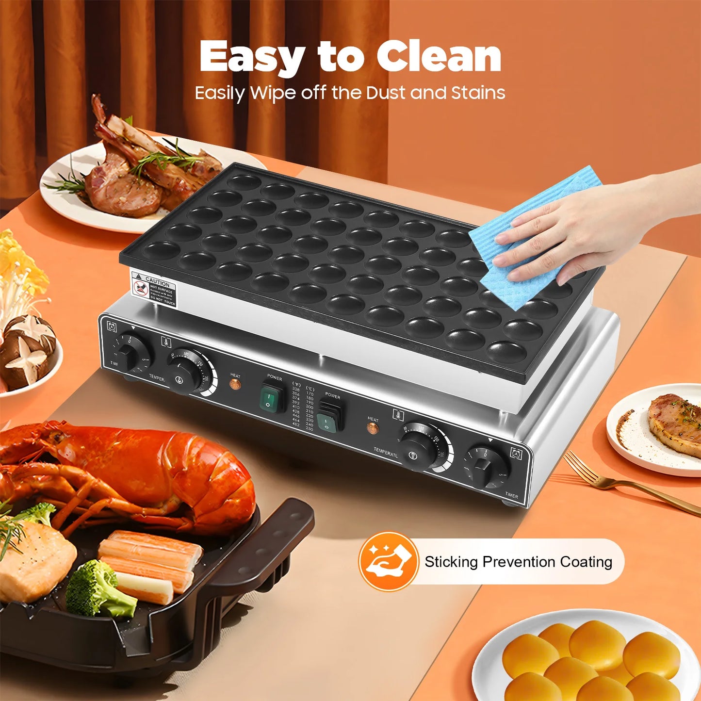 50 Hole Electric Mini Pancake Baker Maker w/ Timer , Commercial Nonstick Waffle Makers Machine 50-300℃