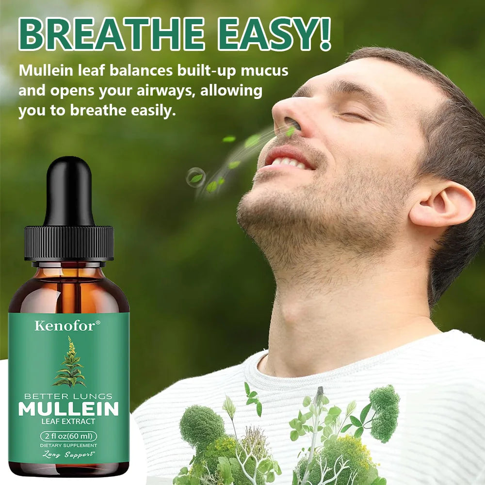 Mullein Lung Drops - Respiratory Health Support - Healthy Breathing - Non-GMO - Vegetarian - 1 Month Supply