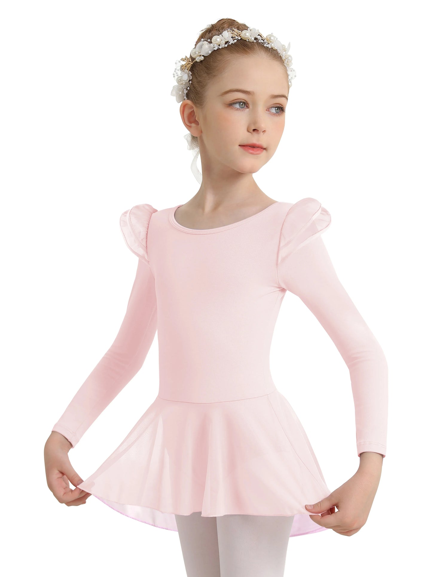 Girls Ballet Leotards For Dance Hollow Back Long Sleeve Skirted Dress Cotton Spandex Toddler Little Girl Big Girl
