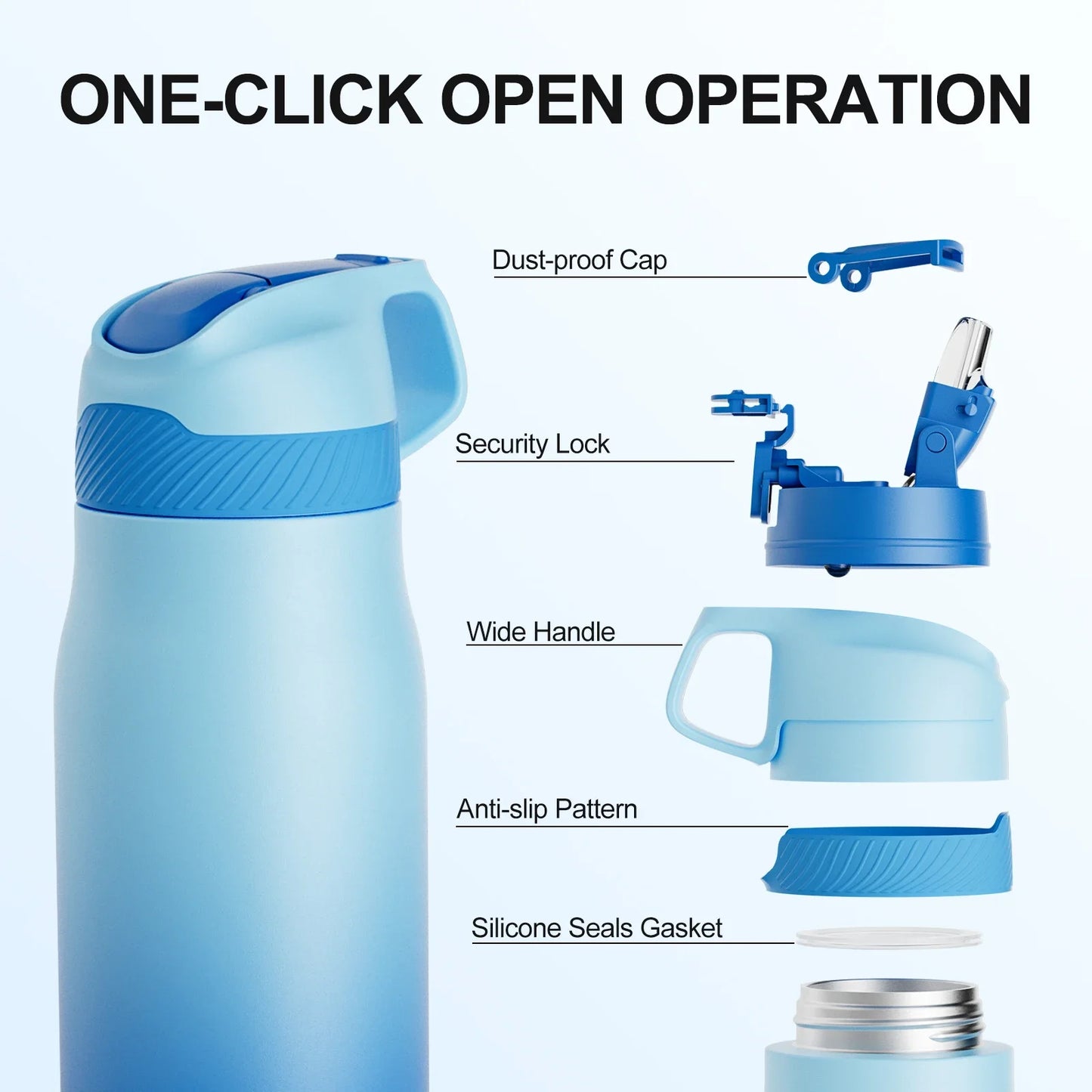 Fjbottle 710ml Stainless Steel Vacuum Insulated Water Bottle with Straw Leak Proof Thermal Flask for Sports