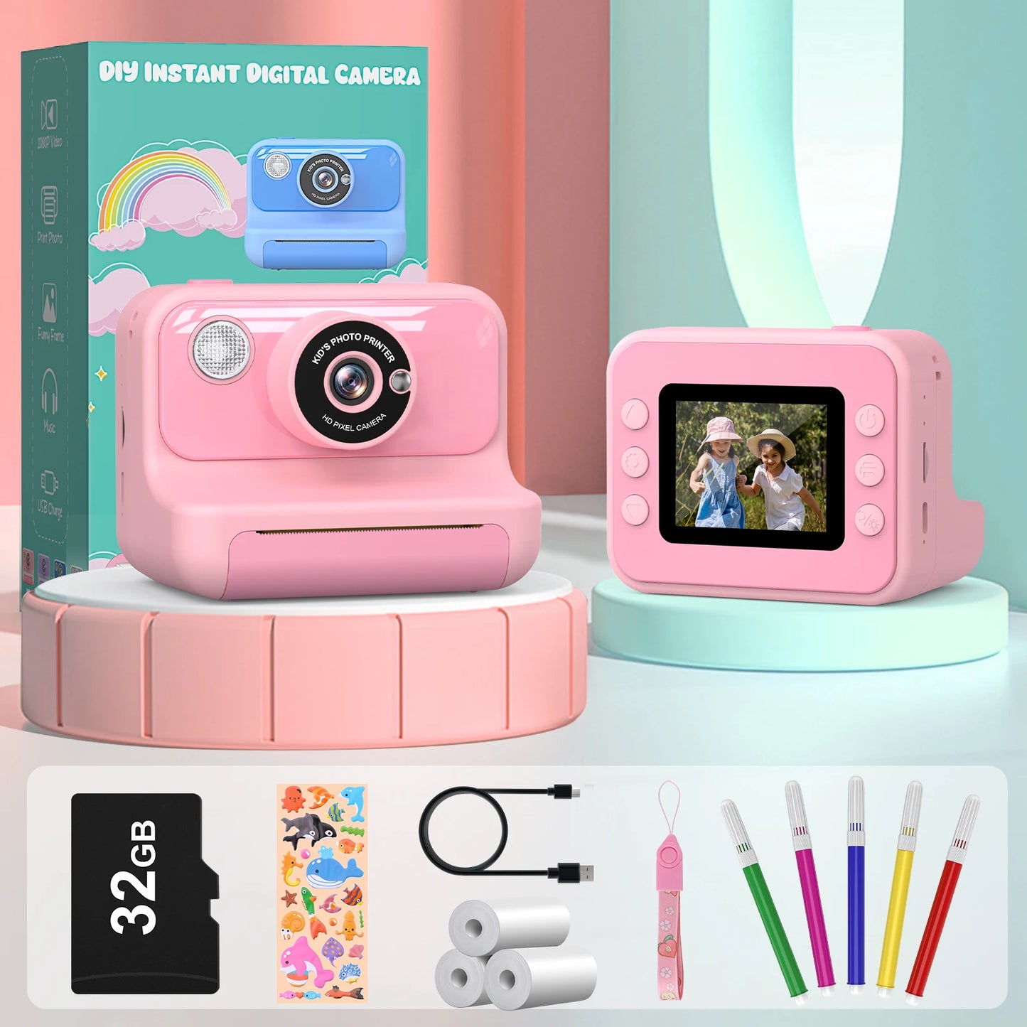 GofunlyCN Kids Instant Print Camera 1080P Mini Digital Toy