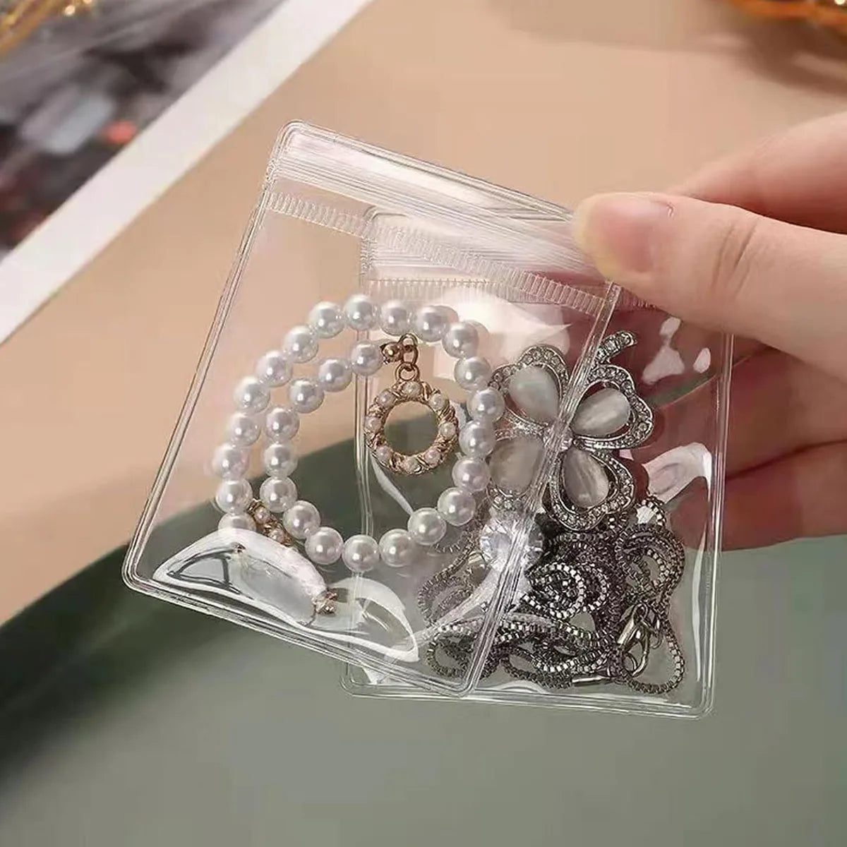 NONECN Clear Earring Bags Waterproof Thickened Reusable Storage Pouches