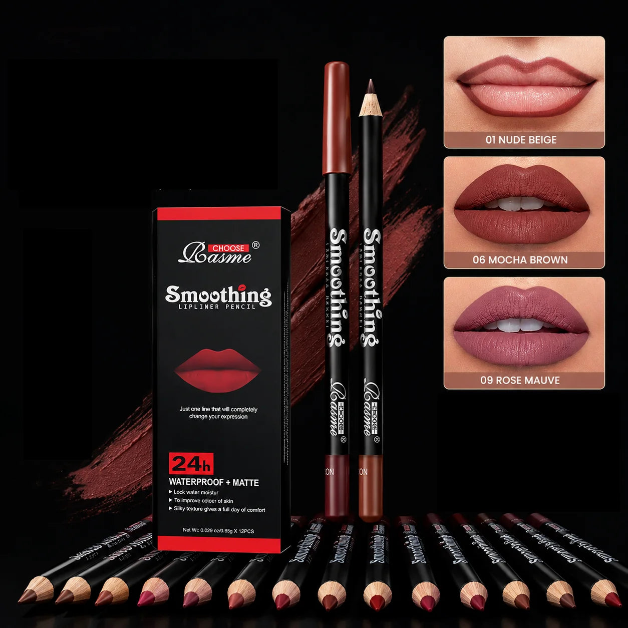 24Color Matte Lip Liner Pencil Set, Long Lasting Waterproof Smooth Lip Liners, Velvet Lip Pencils for Lips Makeup, Nude Red Brown Lip Liner Kit for Women Daily Party Cosmetics