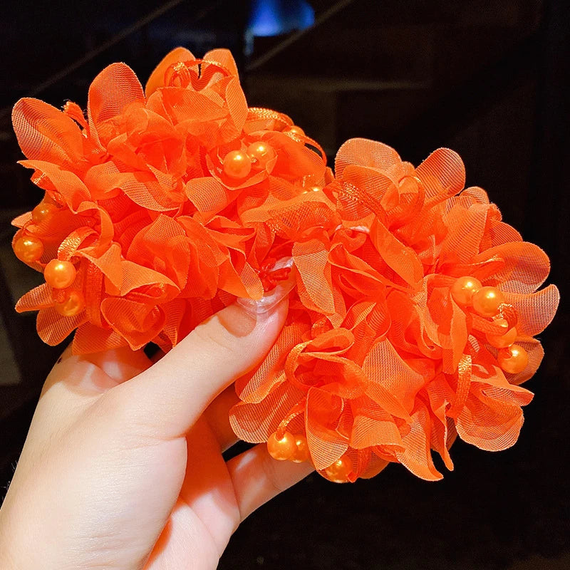 Fluffy Flower Hair Rings For Kids Elastic Hair Bands Gift