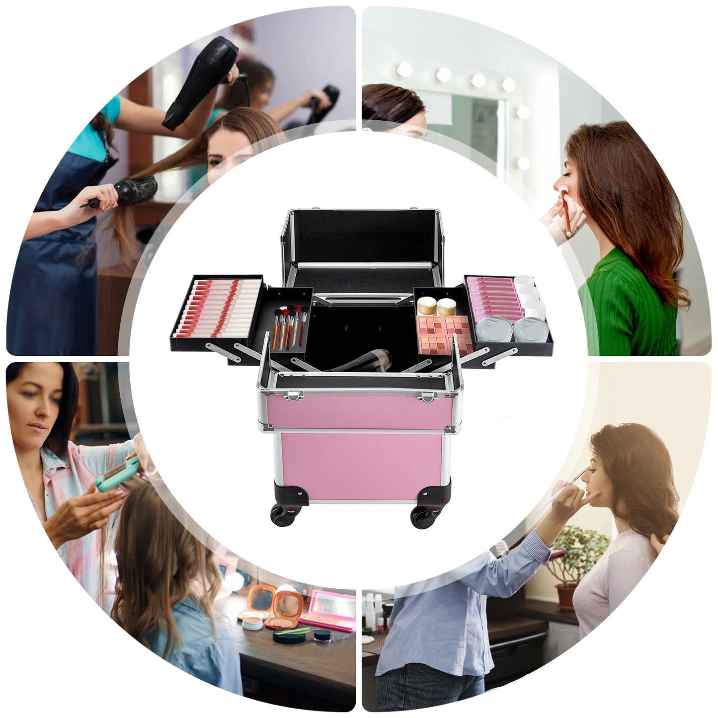 Cosmetic Rolling Makeup Train Case With Removable Wheels And Key