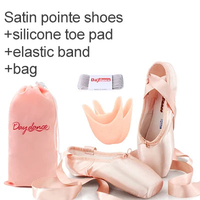 Satin Ballet Pointe Shoes With Ribbons For Women And Teens Professional Dance Shoes Available In Pink Nude Red Black