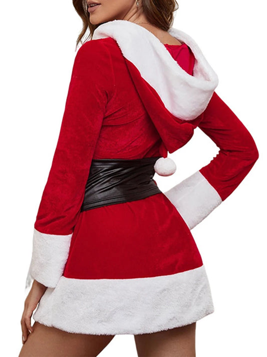 Mrs Claus Deluxe Santa Dress Costume Hooded With Corset