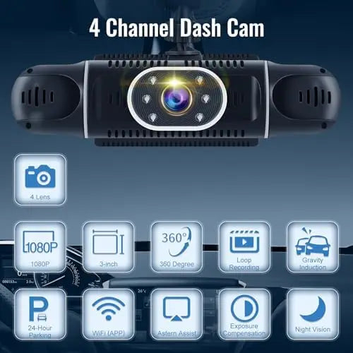 YTYIN NHOPEEW 4CH 360 Dash Cam Front Rear Side Recorder