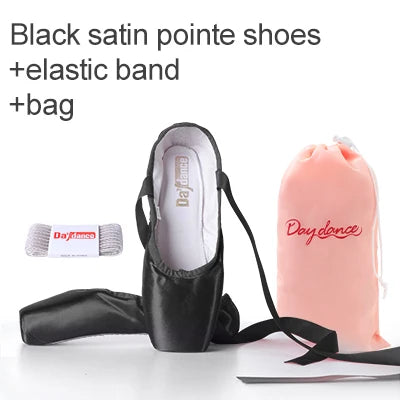 Satin Ballet Pointe Shoes With Ribbons For Women And Teens Professional Dance Shoes Available In Pink Nude Red Black