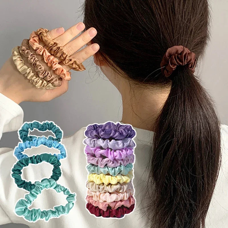 10pcs/Set Colorfu Hair Bands Women Hair Tie Satin Silk Scrunchies Simple Girls Hair Accessories Fabric Loop Hair Rope Headwear
