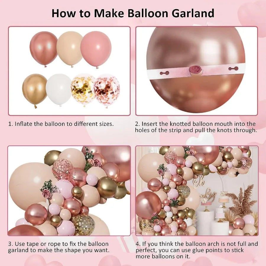 Rose Gold Pink Balloon Garland Kit for Bridal Shower Wedding Party Decor Pastel Pink Baby Shower Princess Theme