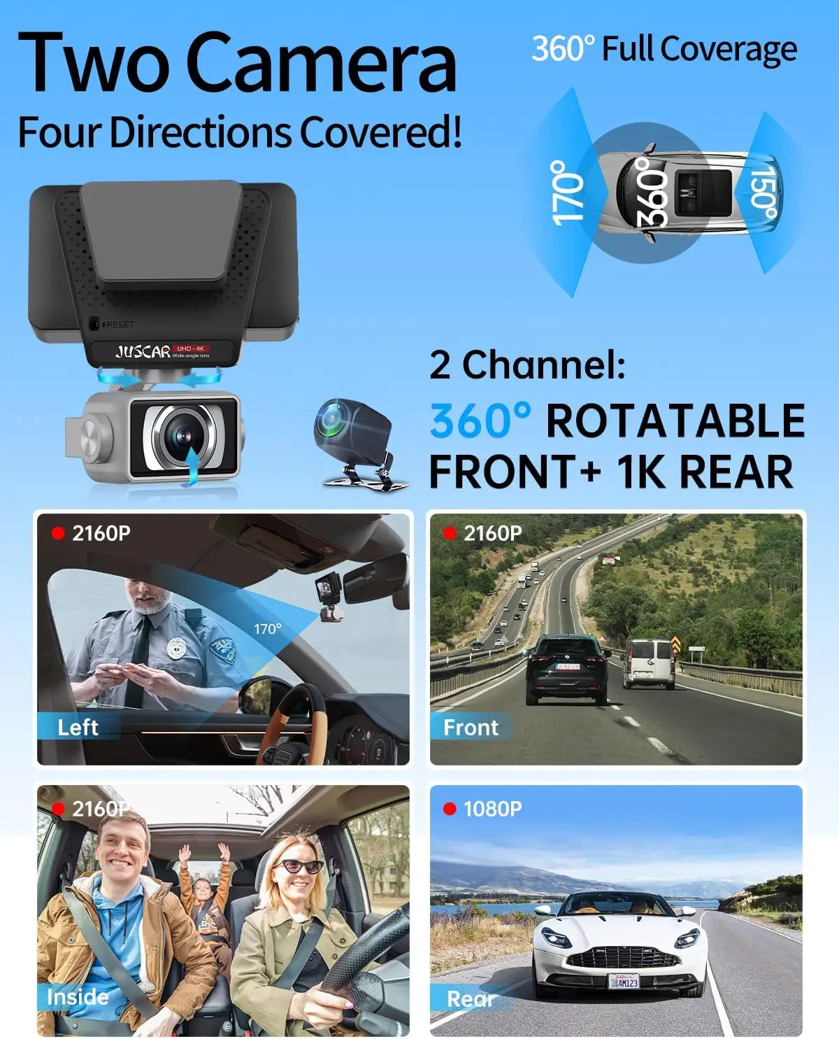 Kankeirr 5G WiFi Dash Cam Front And Rear UltraHD 4K