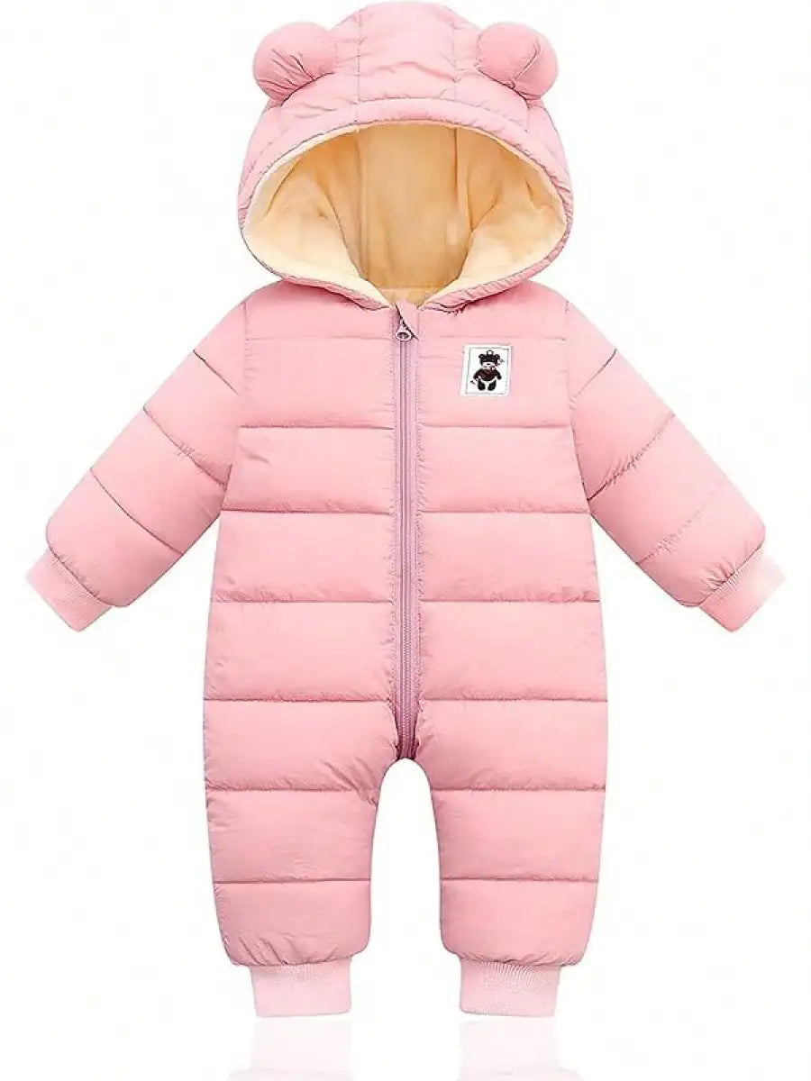 Unisex Baby Hooded Snowsuit Zip Jumpsuit Winter Warmth