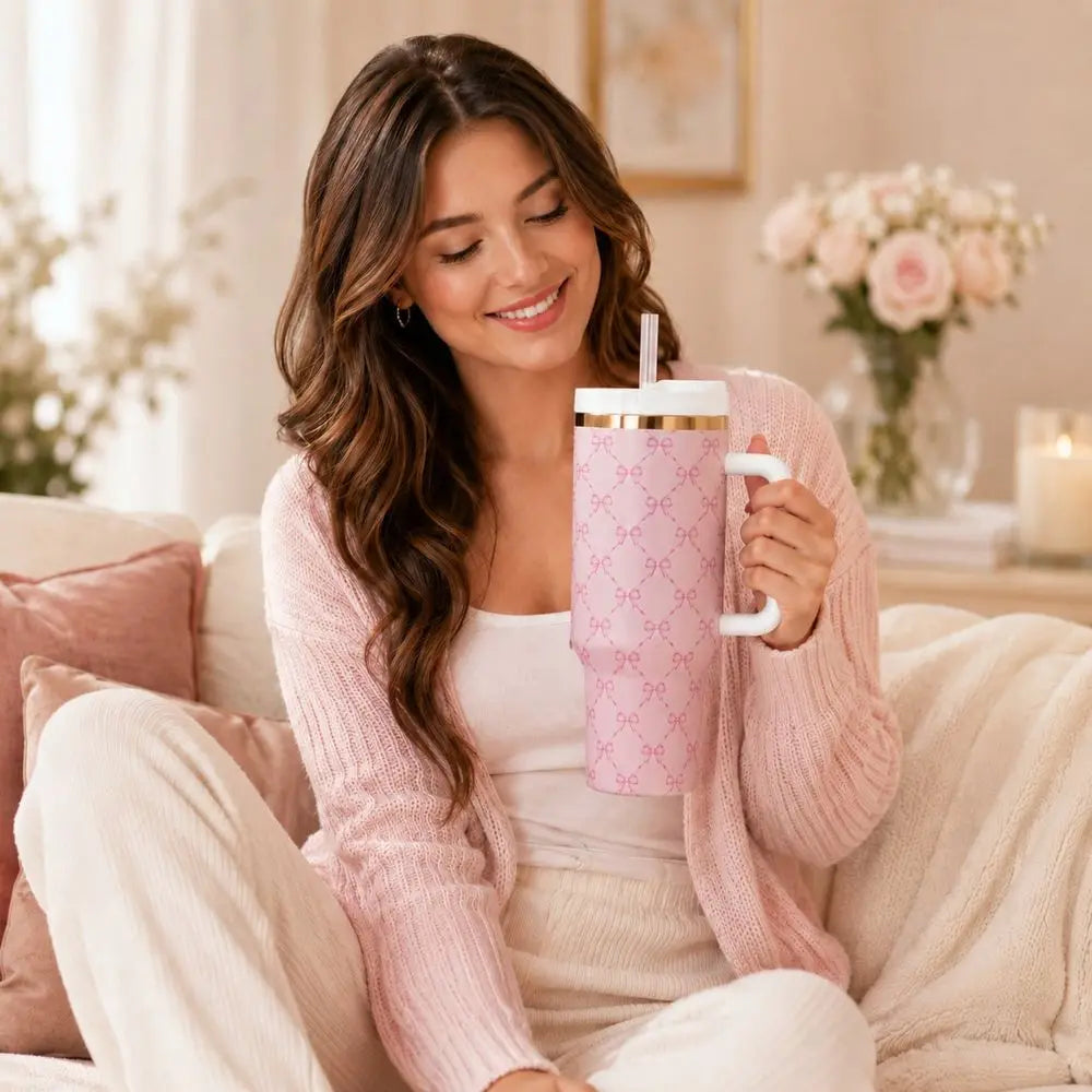 Floral Insulated Tumbler With Straw Lid And Carry Handle