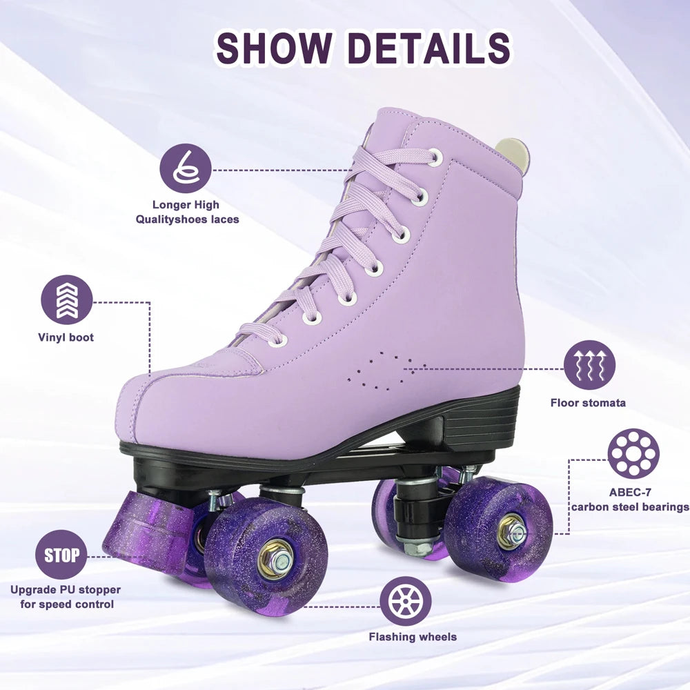 YYW Leather Roller Skates for Women with Light Up Wheels