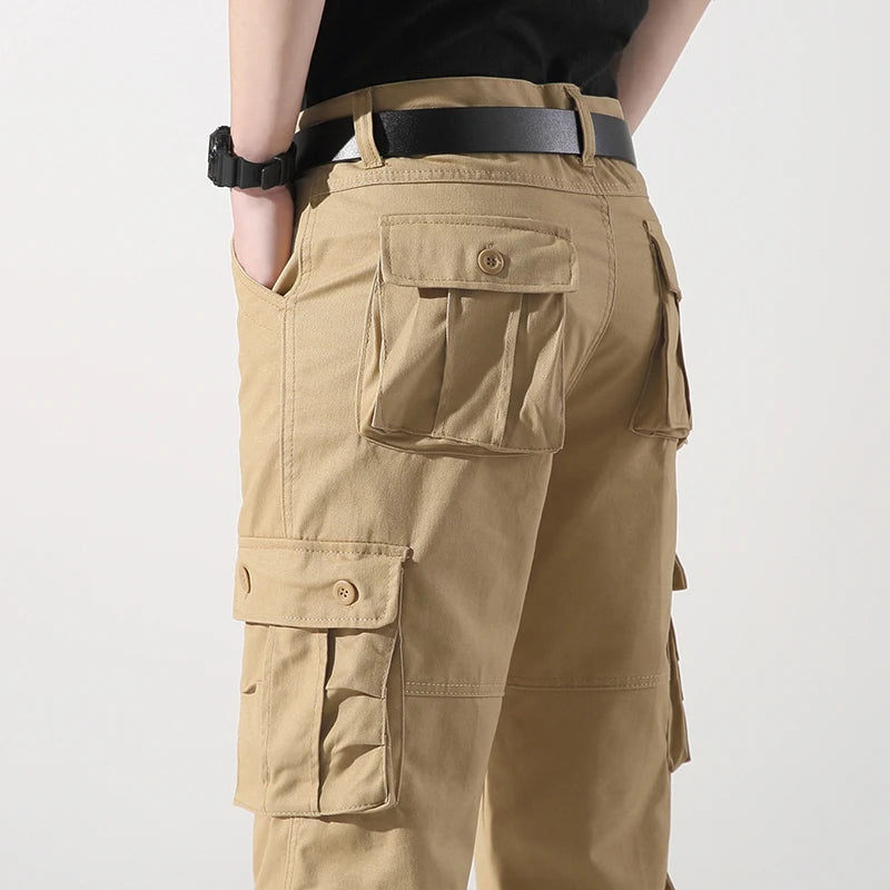 Eight Pockets 100 Percent Cotton Mens Cargo Pants Solid Color Breathable Outdoor Pants For Hiking Trekking Travel