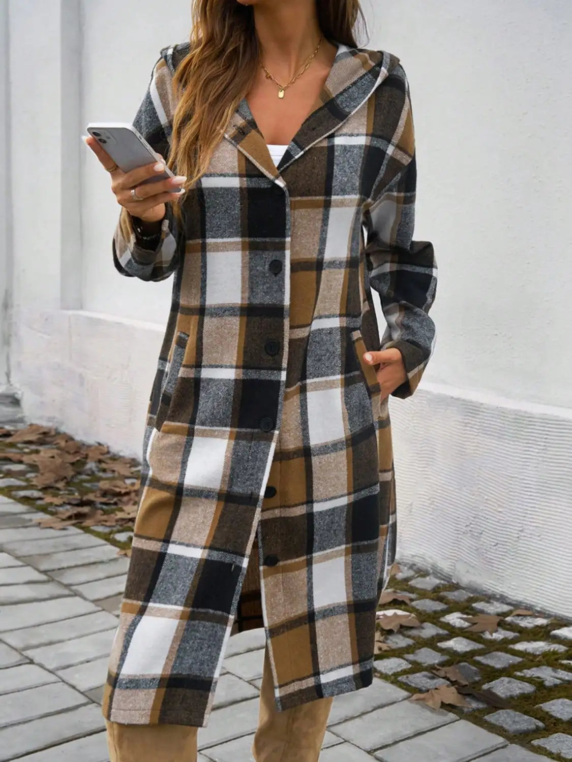 Women's Plaid Corduroy Jacket With Button Front Coat